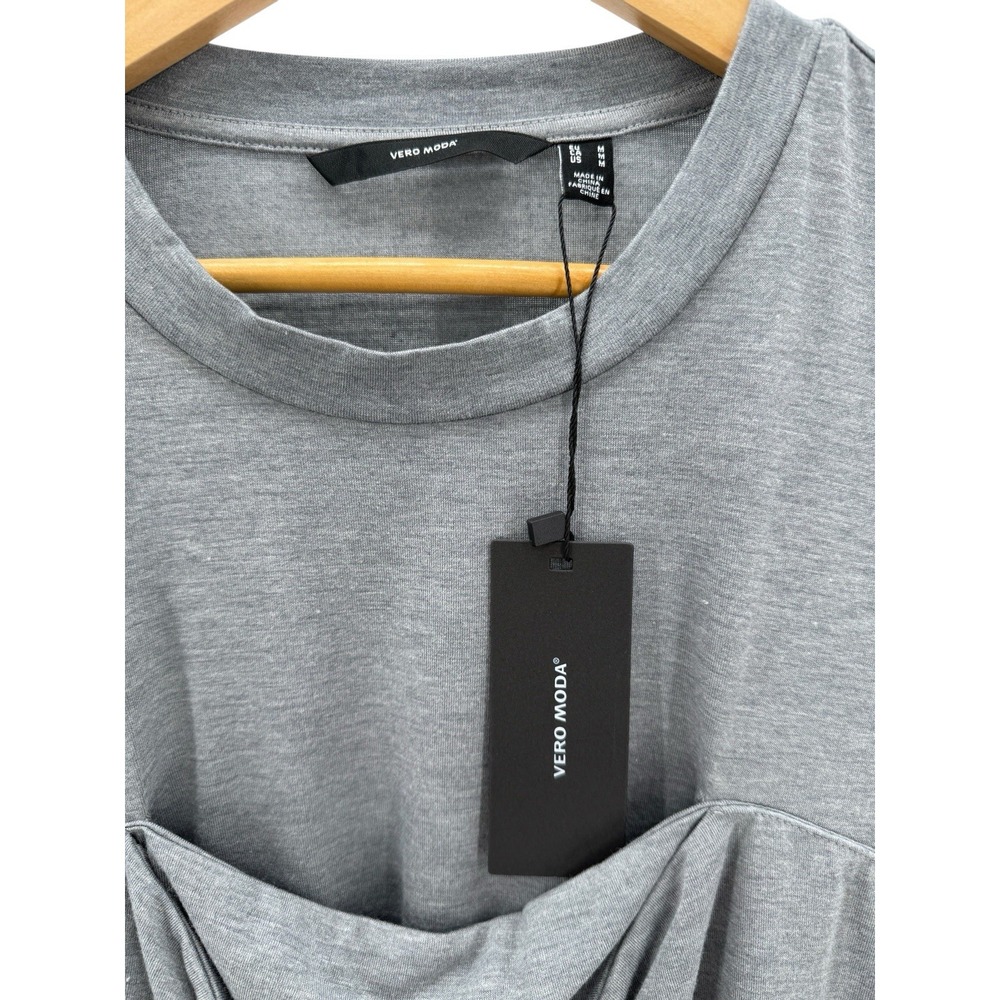 Vero Moda Nelly Ruched Knit Shirt Corset Top Gray Size Medium Long Sleeve NWT - Picture 3 of 8